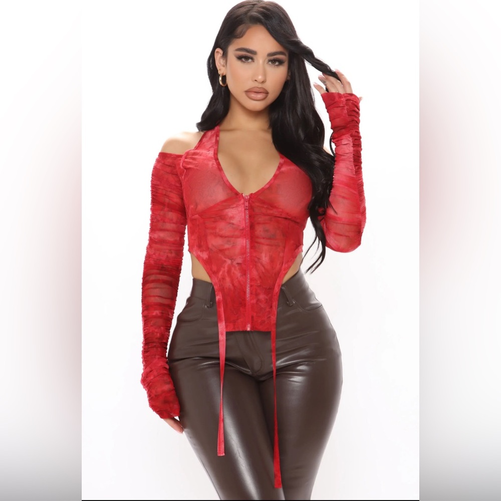 Sunset Rooftop Tie Dye Mesh Top - Red